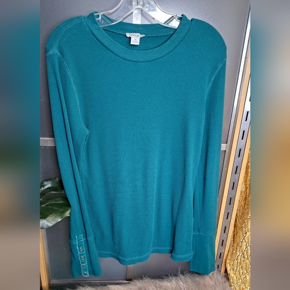Sundance • Thermal Boho Teal Long Sleeve Crewneck Trendy Chic Layering Medium - Picture 6 of 15